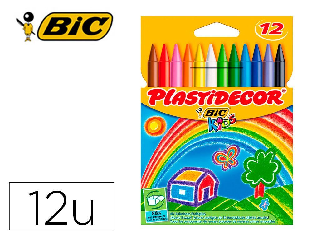 Lapices cera plastidecor caja de 12 colores surtido