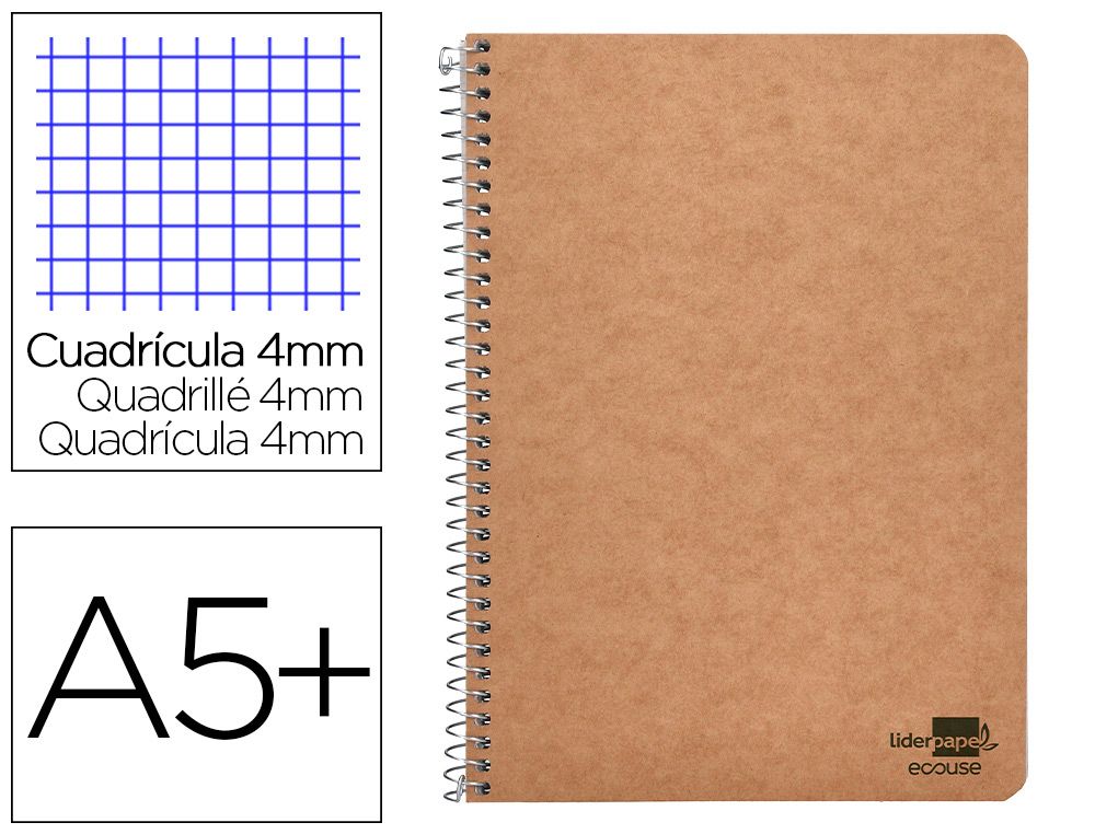 Cuaderno espiral liderpapel cuarto ecouse tapa cartulina kraft